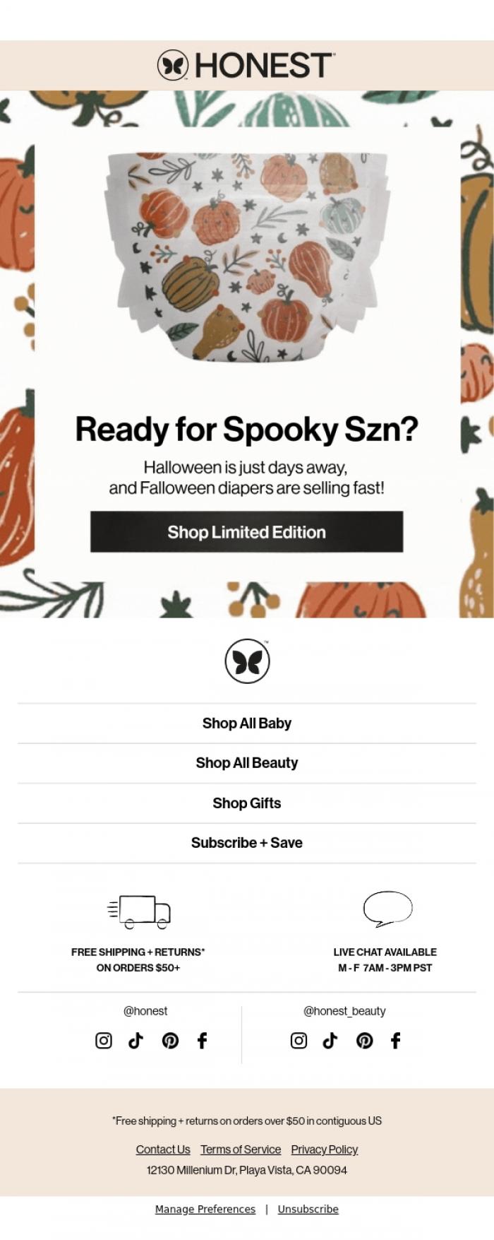 Email Design Inspiration from The Honest Company, Get BOOties ready for Halloween! Just 🔟 days left...
