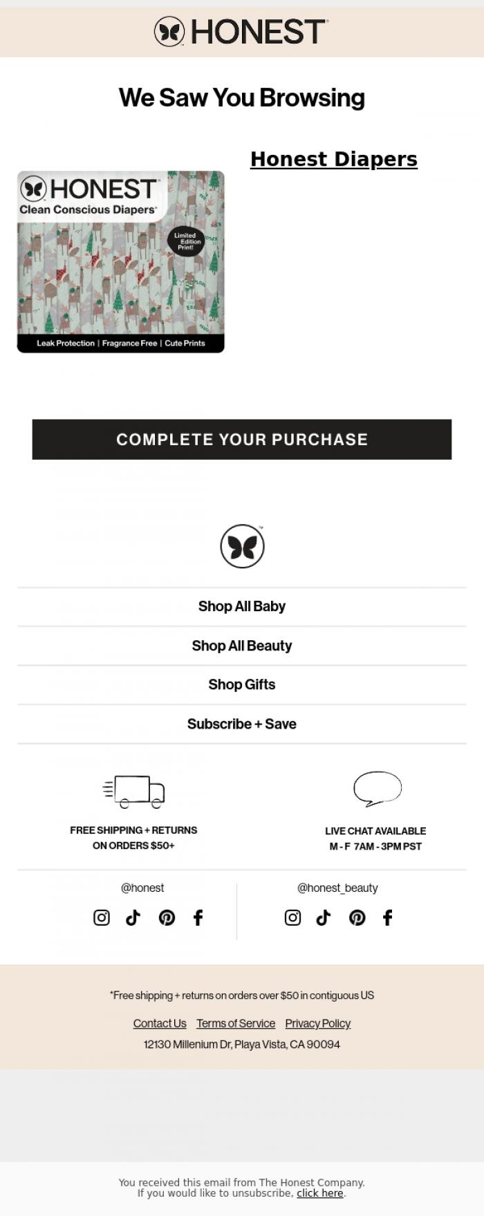 Email Design Inspiration from The Honest Company, We saw you browsin'...