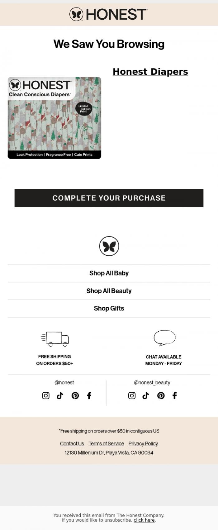 Email Design Inspiration from The Honest Company, We saw you browsin'...