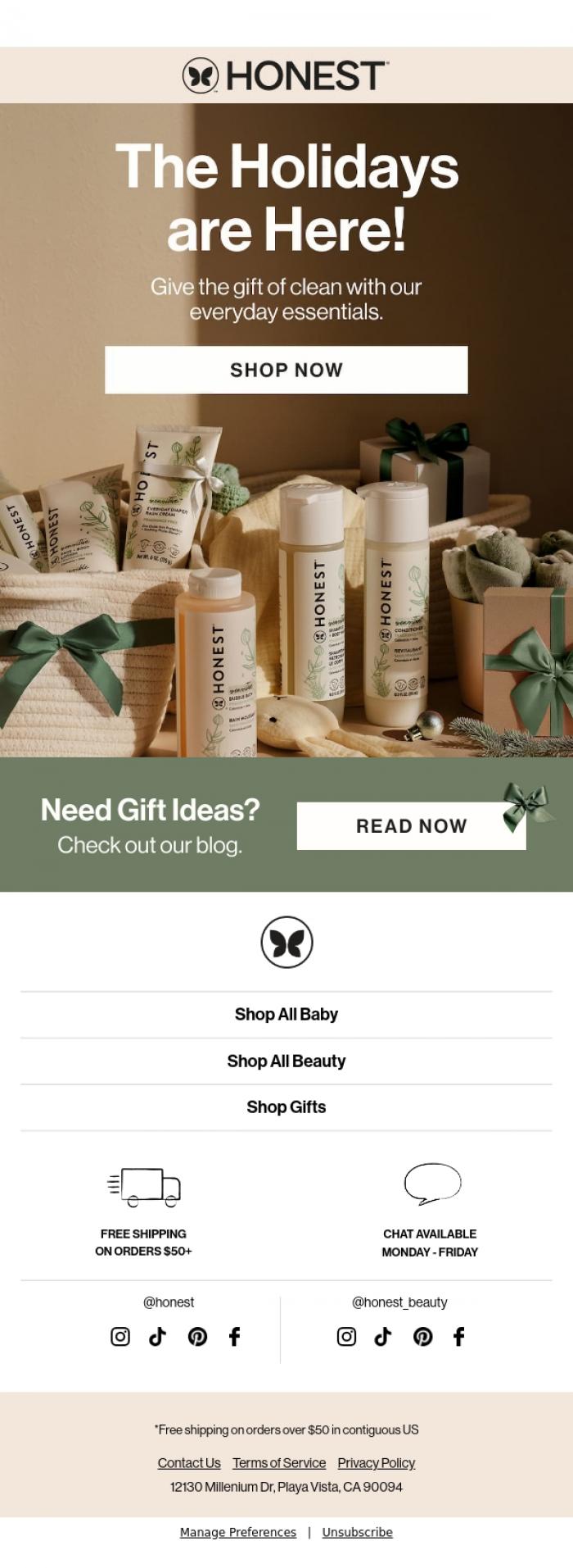 Email Design Inspiration from The Honest Company, Pamper Everyone on Your List!