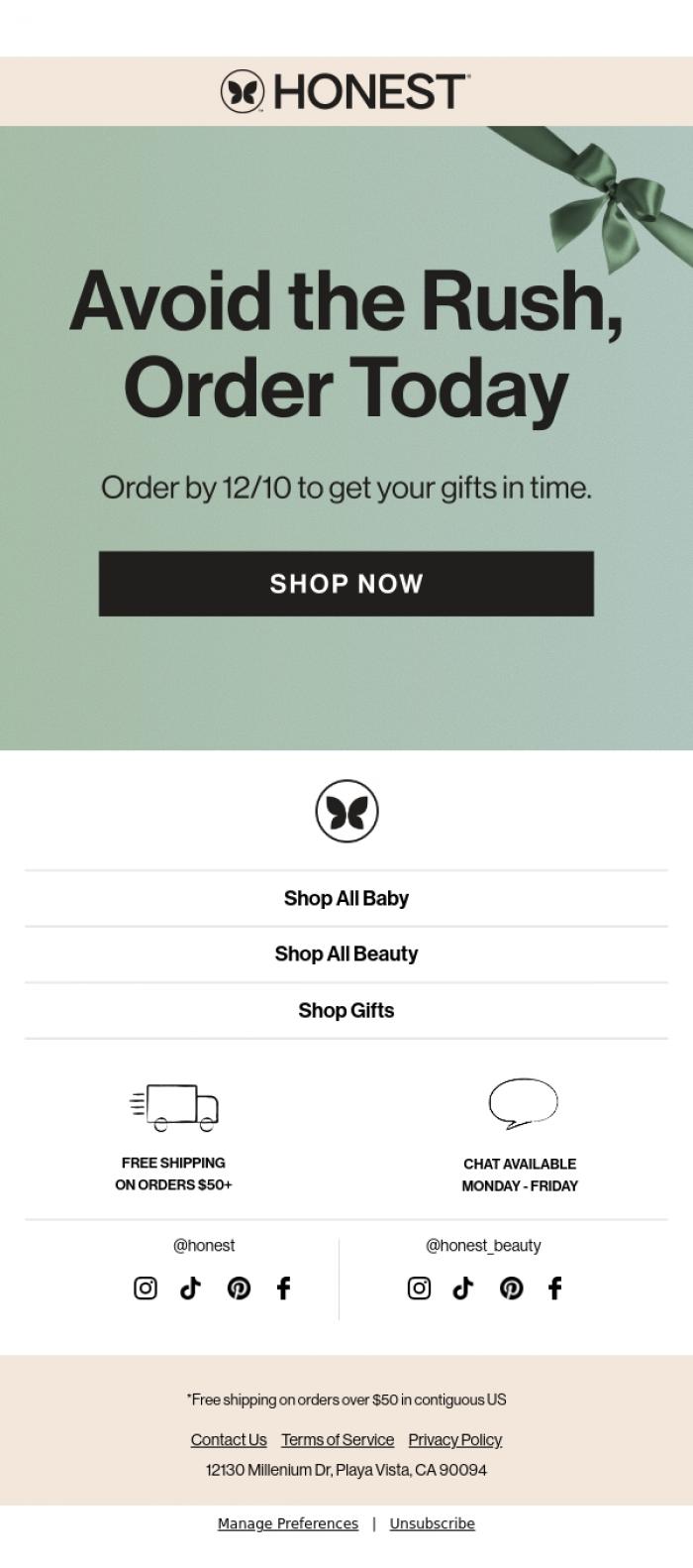 Email Design Inspiration from The Honest Company, Get your gifts in time!