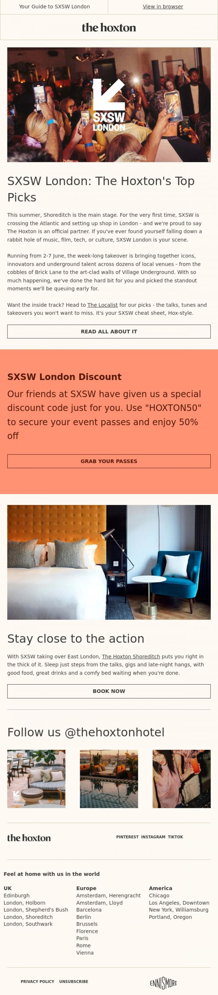 Email Design Inspiration from The Hoxton, SXSW London: The Hoxton's Top Picks