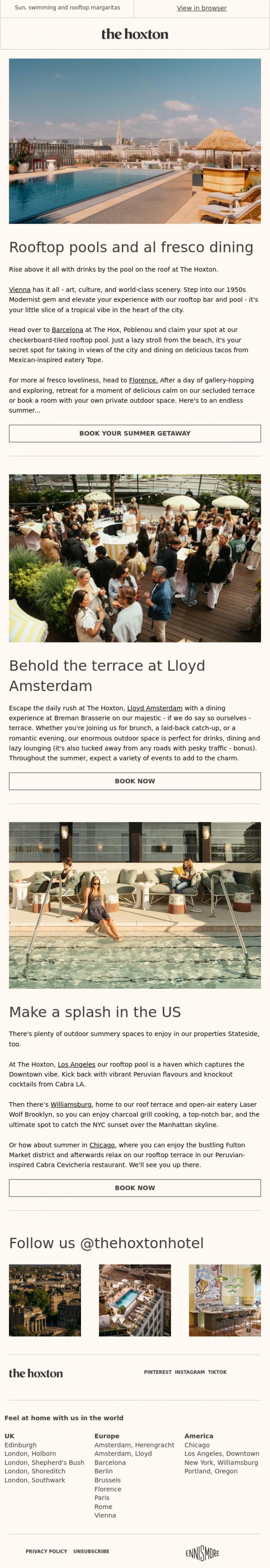 Email Design Inspiration from The Hoxton, Rooftop pools and stunning views