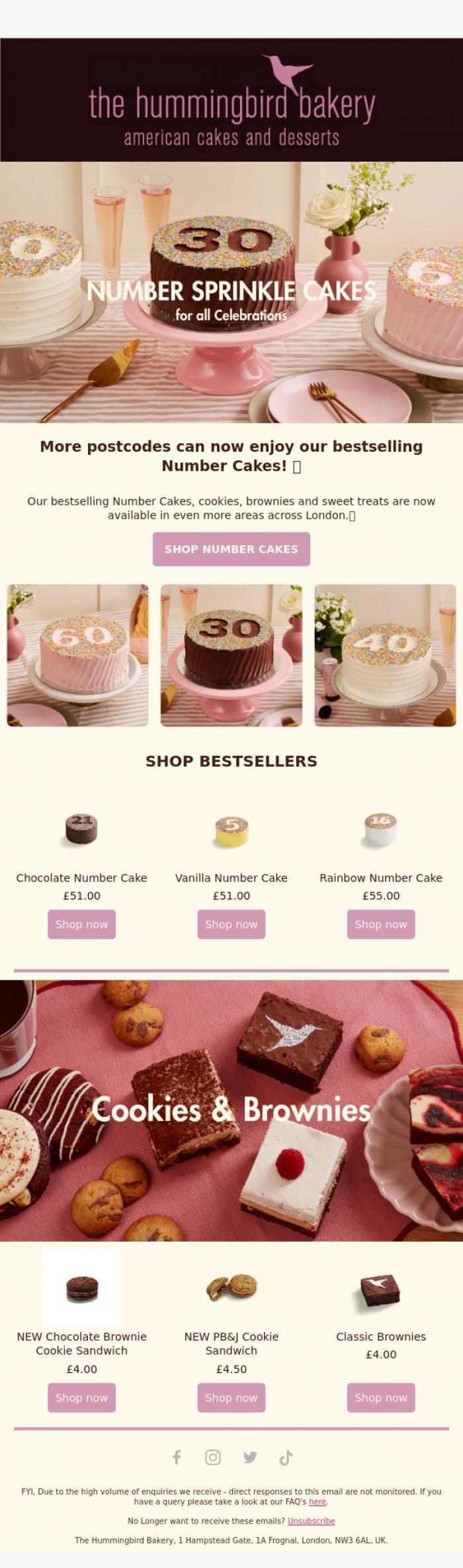 Email Design Inspiration from The Hummingbird Bakery Ltd, Every Celebration Deserves Cake 🎂