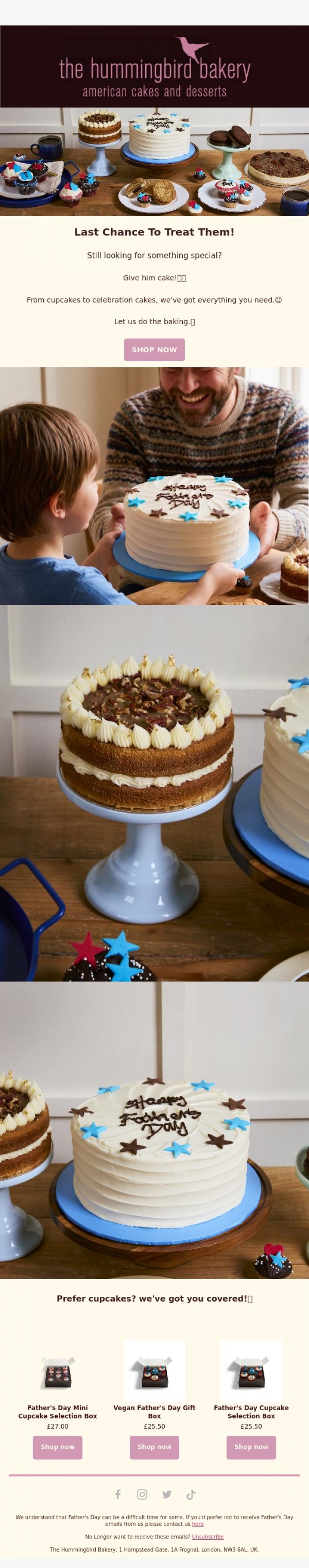 Email Design Inspiration from The Hummingbird Bakery Ltd, Father's Day is this Sunday 🍰