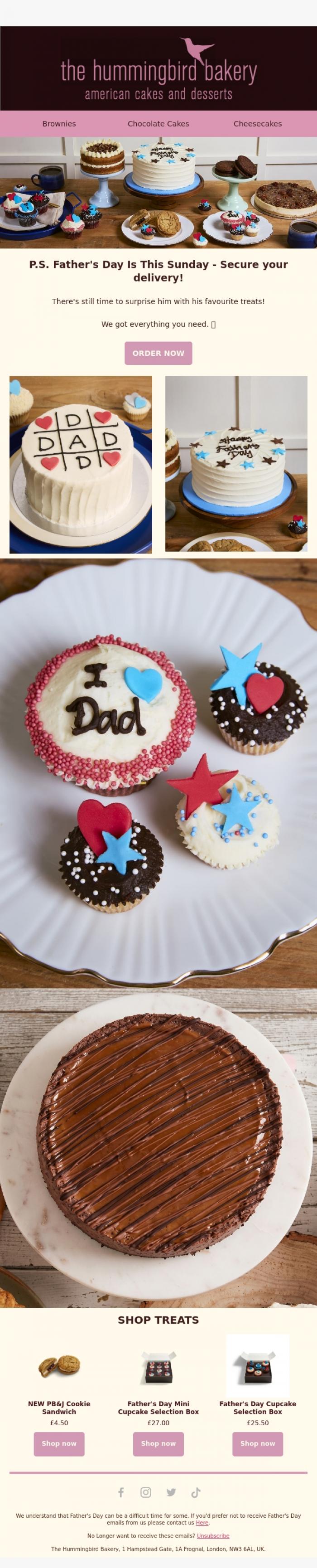 Email Design Inspiration from The Hummingbird Bakery Ltd, 🚨 Last Chance for Father's Day Delivery