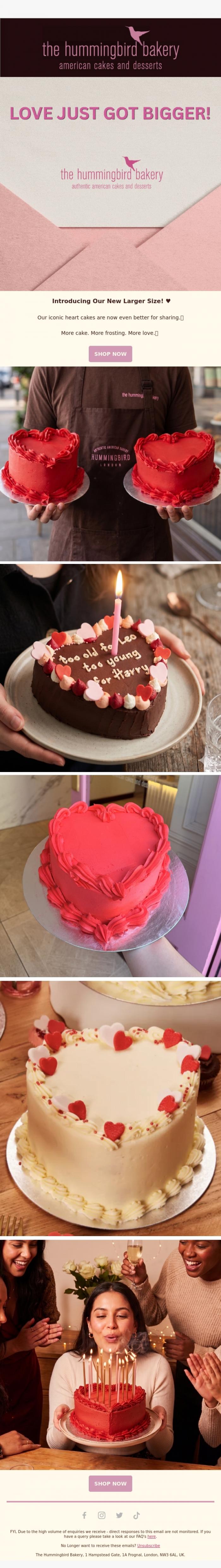 Email Design Inspiration from The Hummingbird Bakery Ltd, Our Heart Cake Just Got an Upgrade ❤️