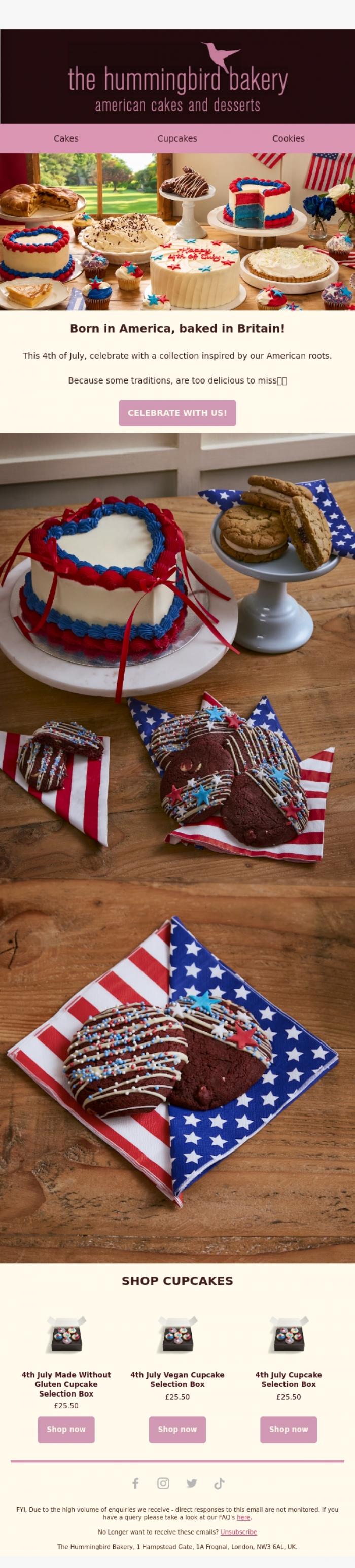 Email Design Inspiration from The Hummingbird Bakery Ltd, Stars, Stripes & Sweet Treats 🇺🇸✨