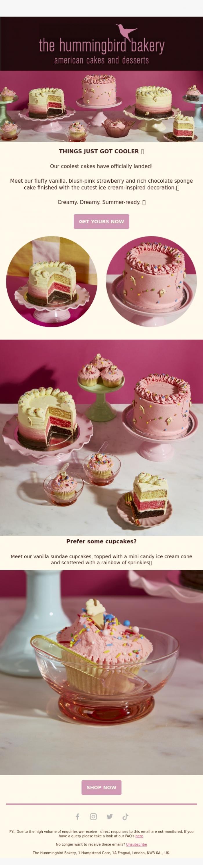 Email Design Inspiration from The Hummingbird Bakery Ltd, Things just got cooler 🍦