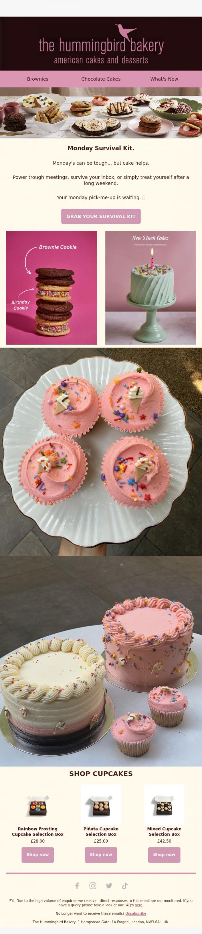 Email Design Inspiration from The Hummingbird Bakery Ltd, 📅 Survive Monday