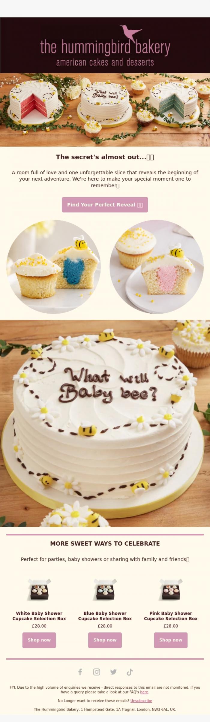 Email Design Inspiration from The Hummingbird Bakery Ltd, The secret's almost out...💙💗