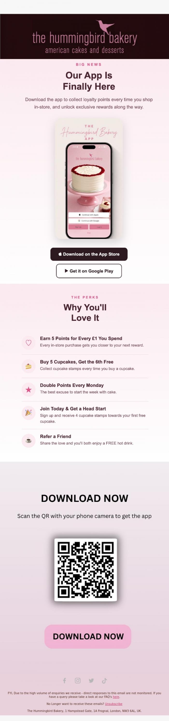 Email Design Inspiration from The Hummingbird Bakery Ltd, Something Has Arrived... 📱👀