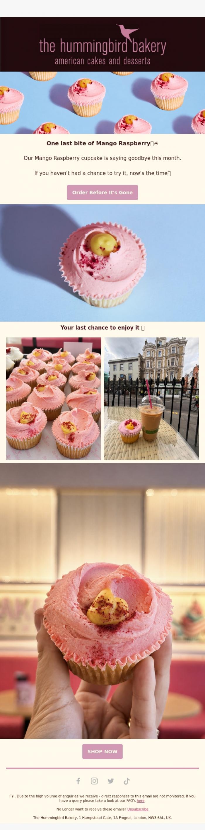 Email Design Inspiration from The Hummingbird Bakery Ltd, One goodbye you won't want to miss🥭
