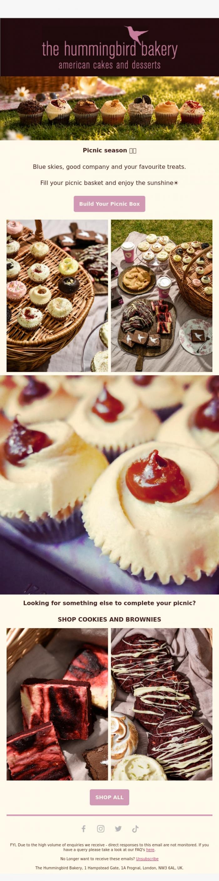 Email Design Inspiration from The Hummingbird Bakery Ltd, Blue skies & cupcakes☀️🧁