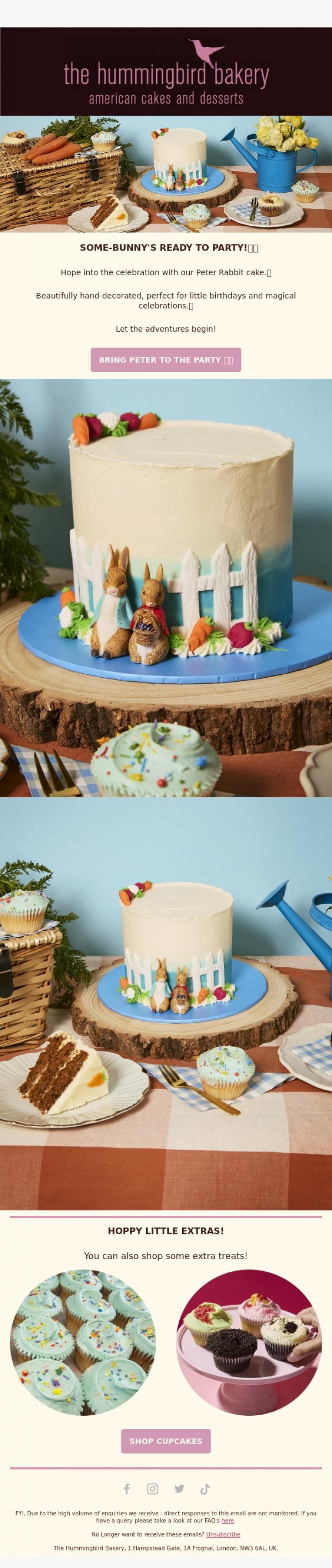 Email Design Inspiration from The Hummingbird Bakery Ltd, Some-bunny special has arrived... 🐰🎂