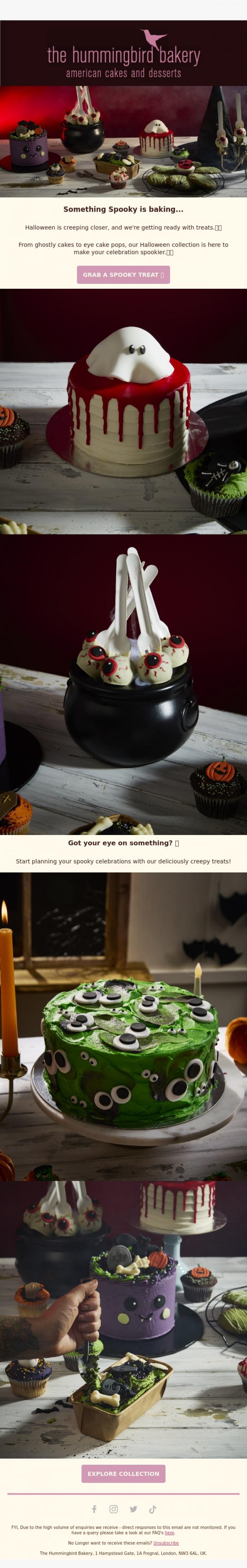 Email Design Inspiration from The Hummingbird Bakery Ltd, Trick or treat yourself. 🎃🧁