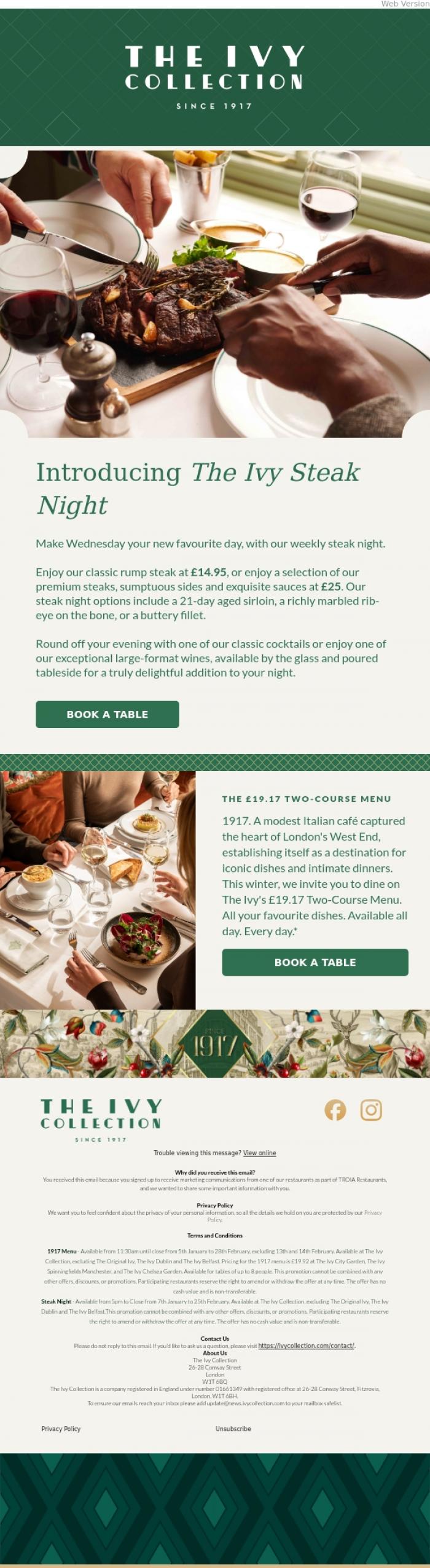 Email Design Inspiration from The Ivy Soho Brasserie, Make Wednesdays Your New Favourite Day