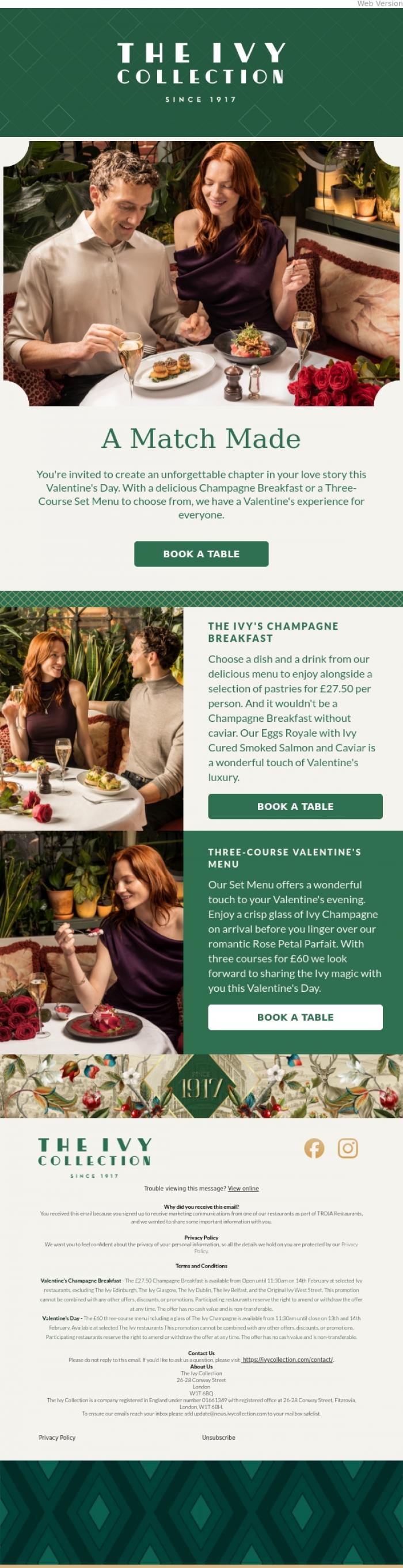 Email Design Inspiration from The Ivy Soho Brasserie, Create Your Match at The Ivy
