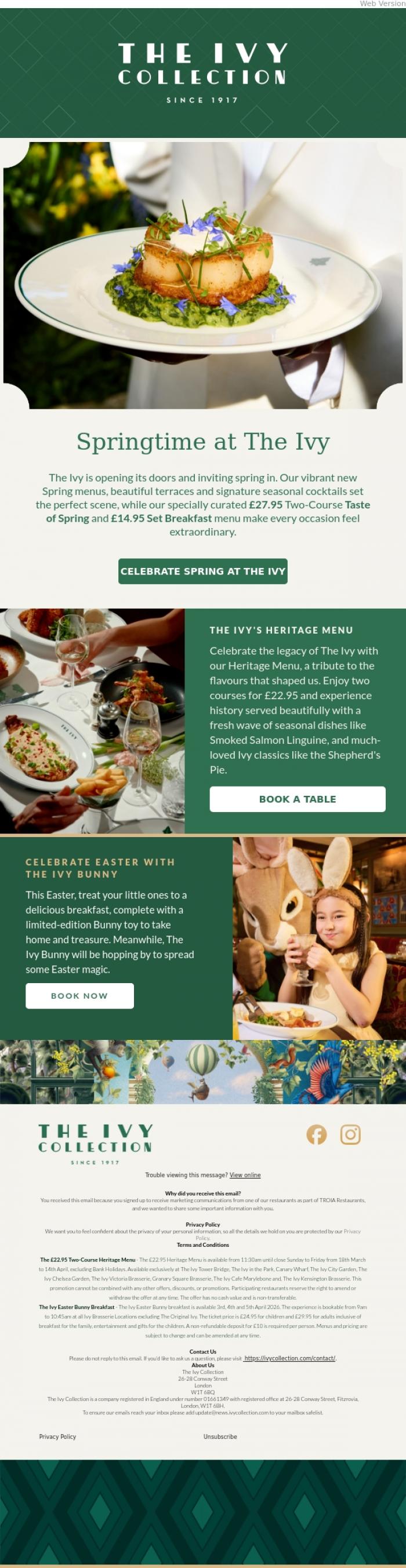 Email Design Inspiration from The Ivy Soho Brasserie, Unlock The Beauty of Spring