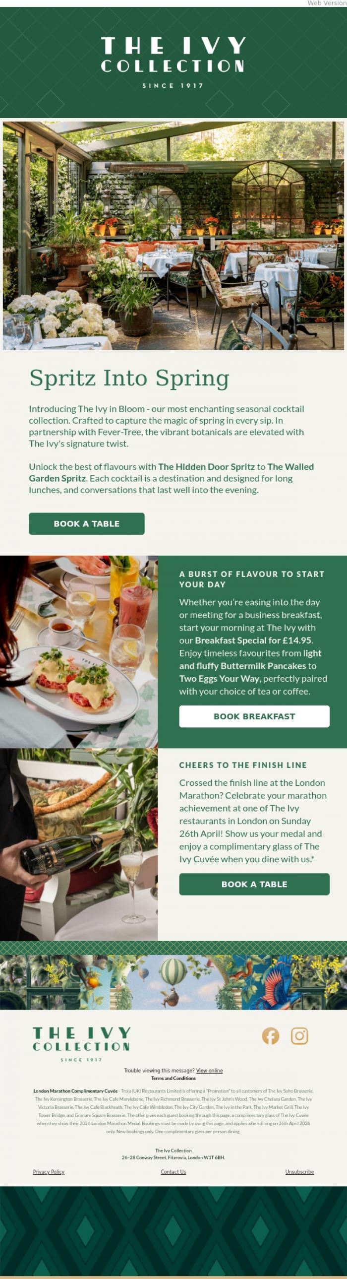 Email Design Inspiration from The Ivy Soho Brasserie, The Ivy Is In Full Bloom