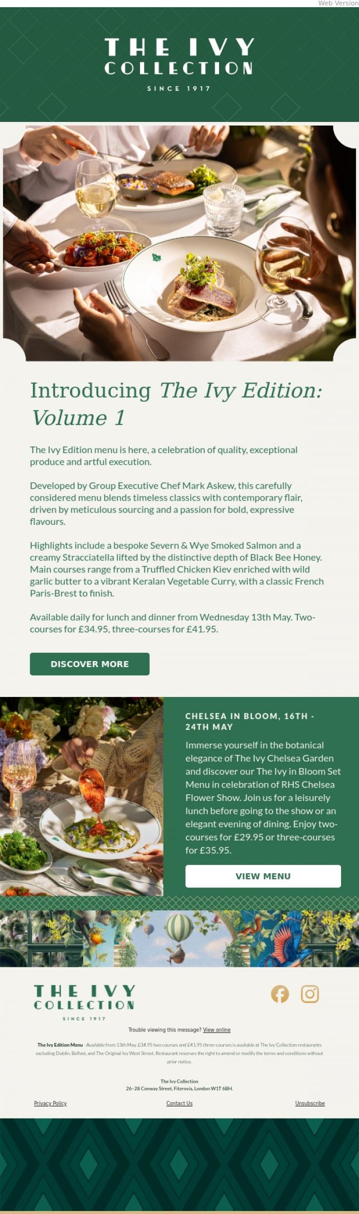 Email Design Inspiration from The Ivy Soho Brasserie, Introducing The Ivy Edition Menu