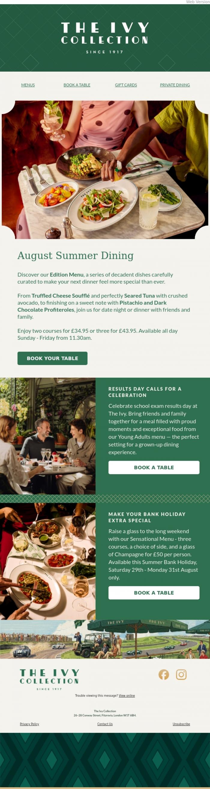 Email Design Inspiration from The Ivy Soho Brasserie, An Evening to Remember