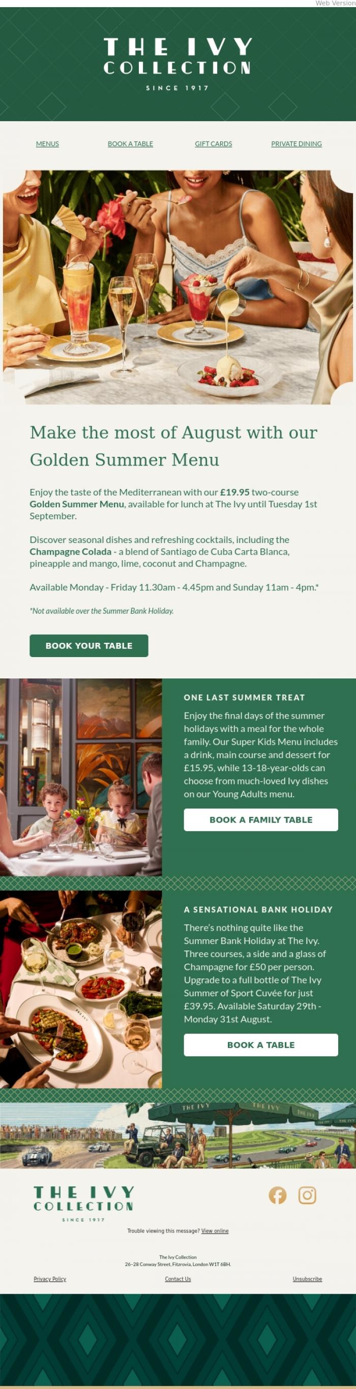 Email Design Inspiration from The Ivy Soho Brasserie, A taste of summer for &pound;19.95