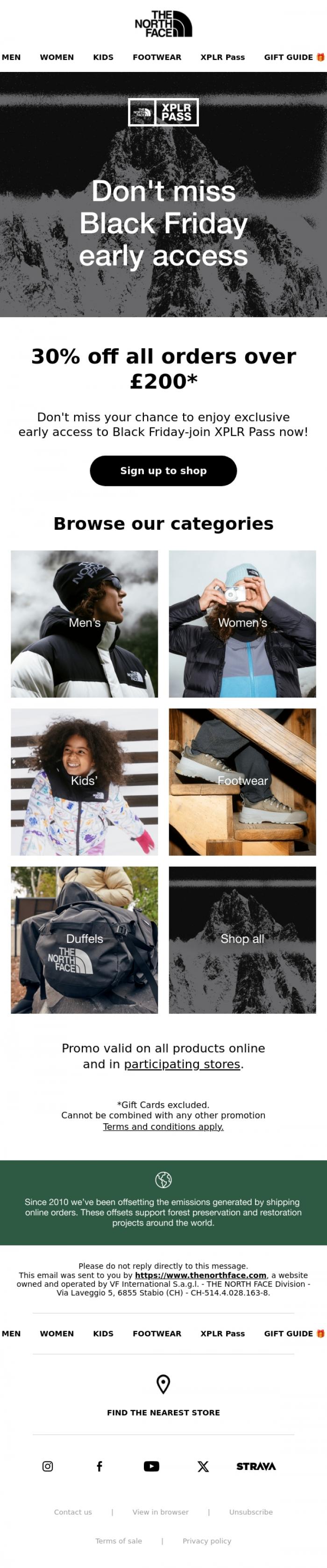 Email Design Inspiration from The North Face, Black Friday early access: don't miss it!