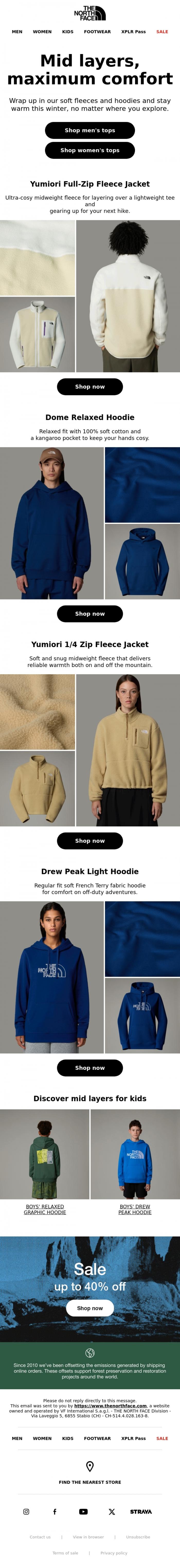 Email Design Inspiration from The North Face, New mid layers to level up your comfort