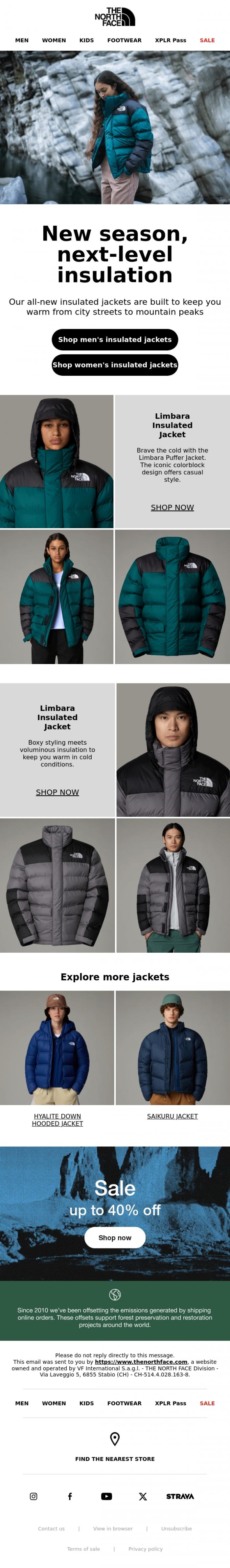 Email Design Inspiration from The North Face, New insulated jackets for casual days