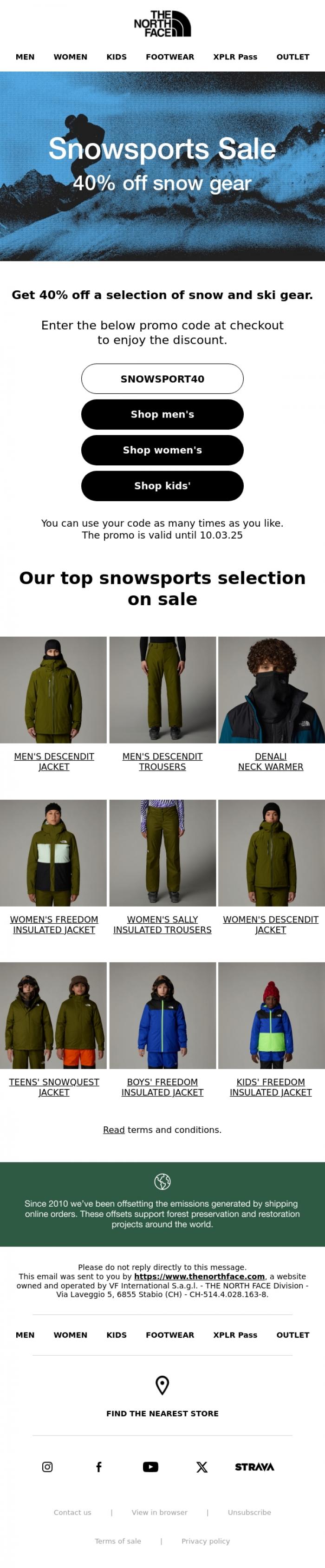 Email Design Inspiration from The North Face, Snowsports sale: 40% off snow gear