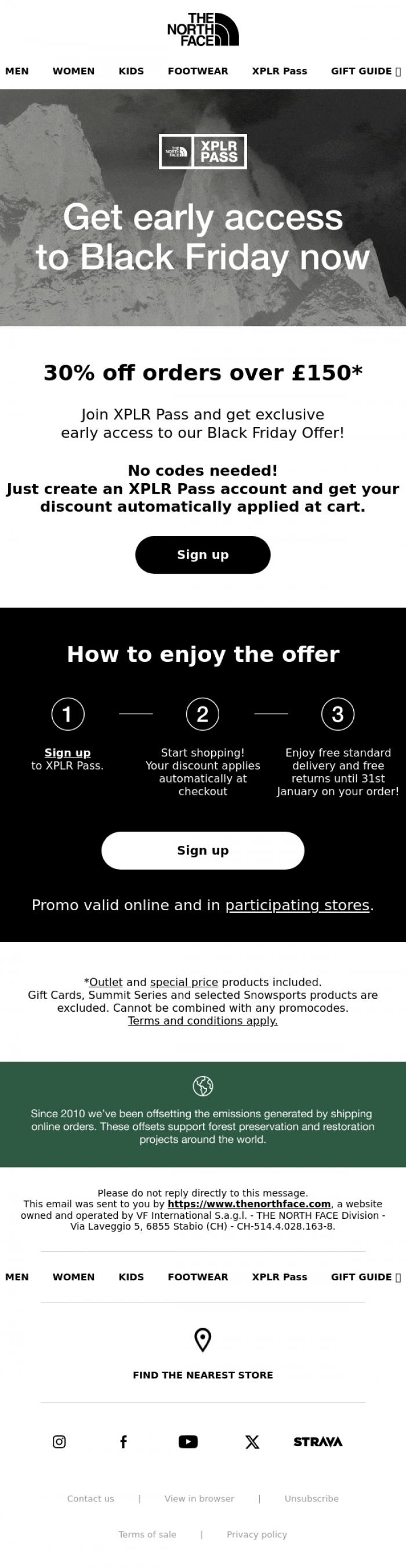 Email Design Inspiration from The North Face, BLACK FRIDAY early access starts now! 💥