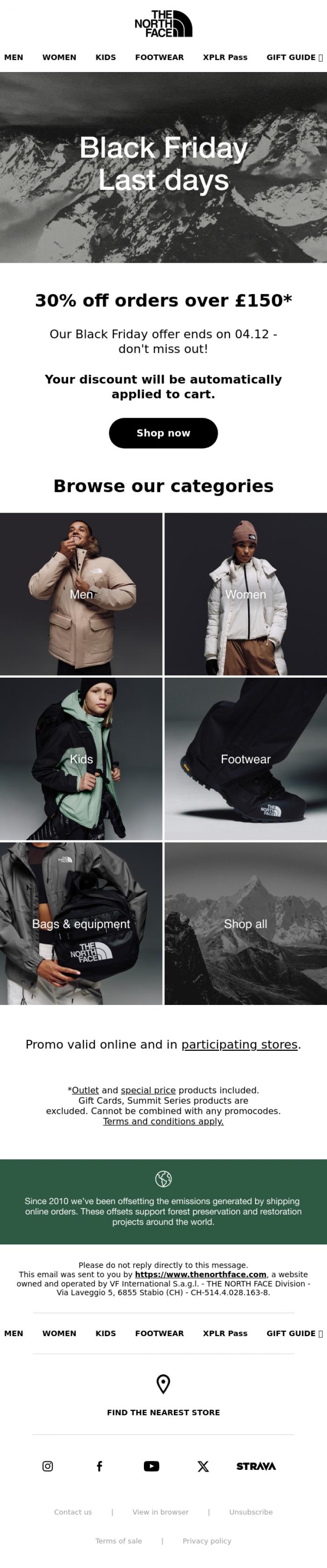 Email Design Inspiration from The North Face, Black Friday is still going! 🚀