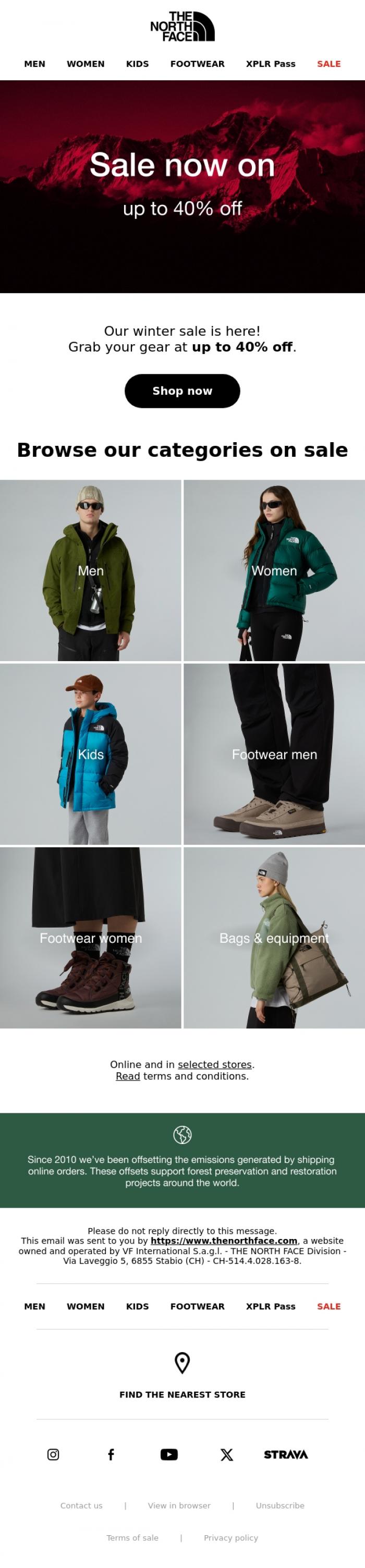 Email Design Inspiration from The North Face, Sales are here-up to 40% off! ❄️