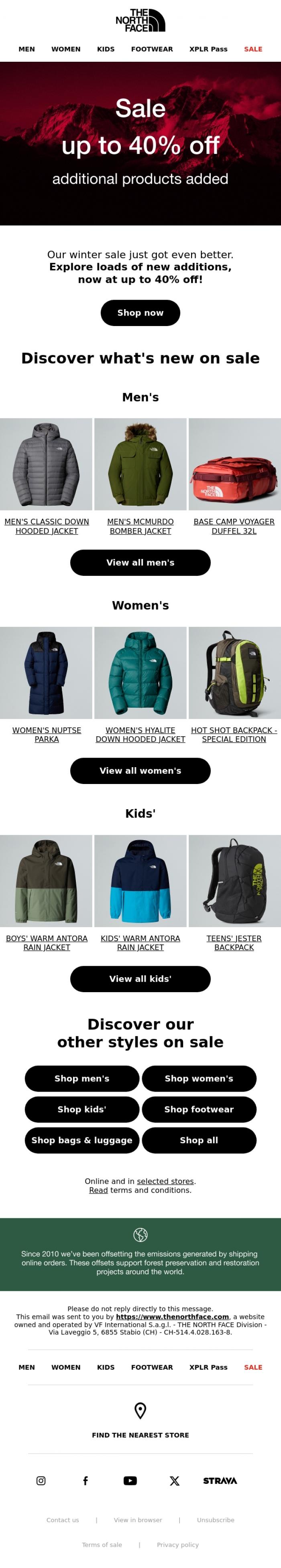 Email Design Inspiration from The North Face, NEW products on sale-up to 40% off! ✨