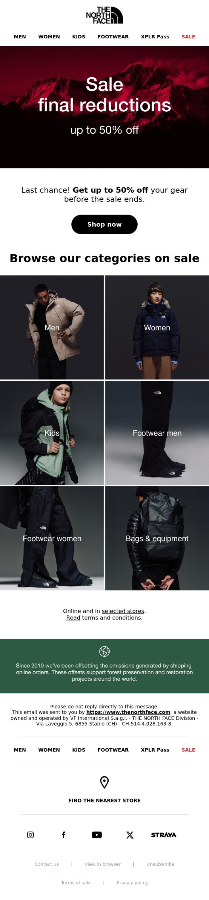 Email Design Inspiration from The North Face, Final reduction | Sales up to 50% off!