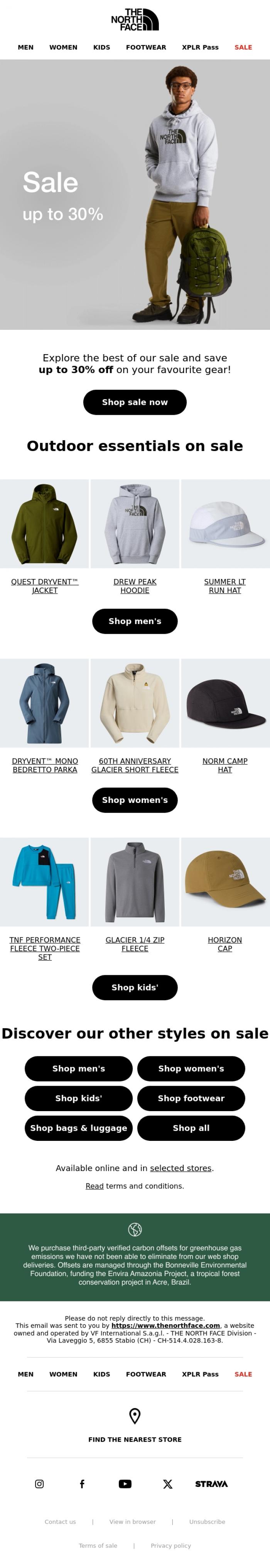 Email Design Inspiration from The North Face, Sale still on - up to 30% off!