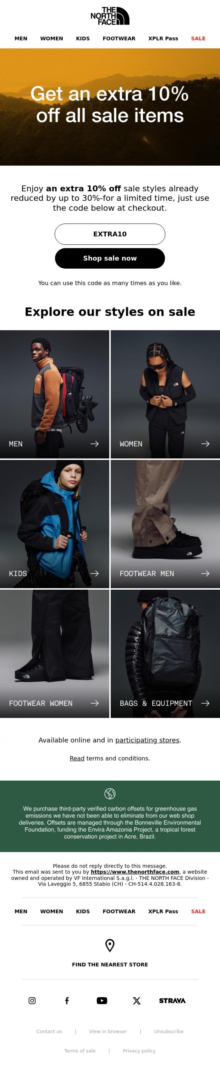Email Design Inspiration from The North Face, EXTRA 10% off Summer Sale