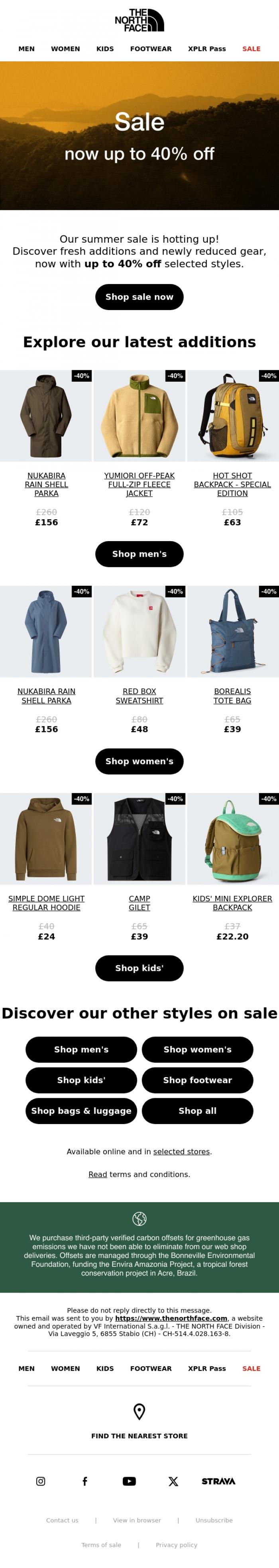 Email Design Inspiration from The North Face, Sale just got bigger - up to 40% off