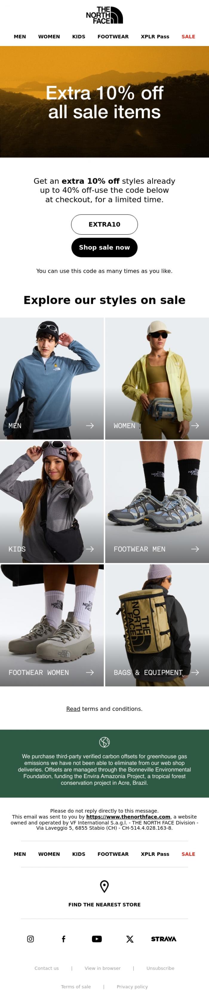 Email Design Inspiration from The North Face, SALE: Up to 40% Off + Extra 10% Off