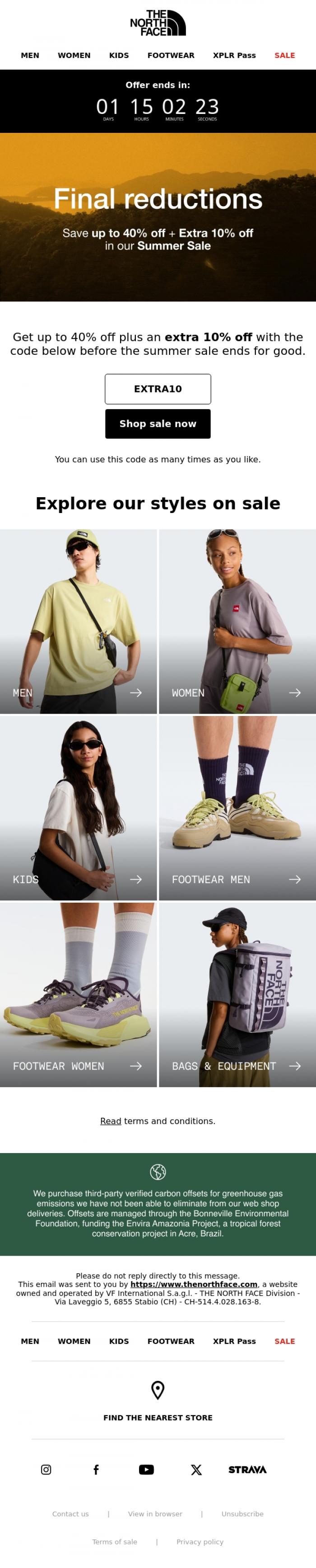 Email Design Inspiration from The North Face, Last chance! Sale ends tomorrow ⏰