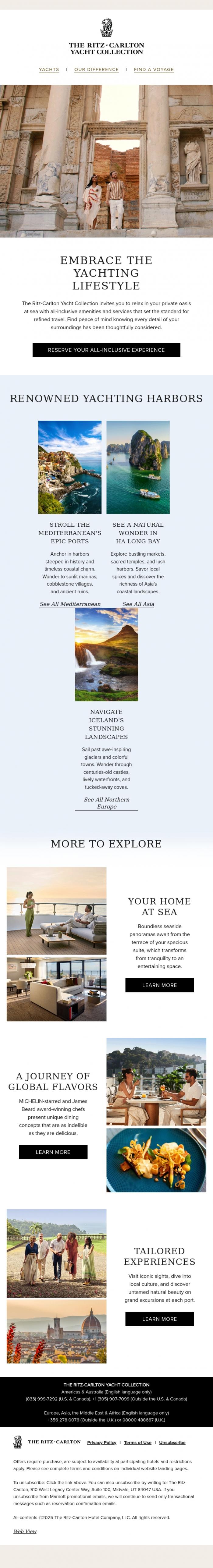 Email Design Inspiration from The Ritz-Carlton, Relax Aboard a Superyacht Where Every Need Is Met
