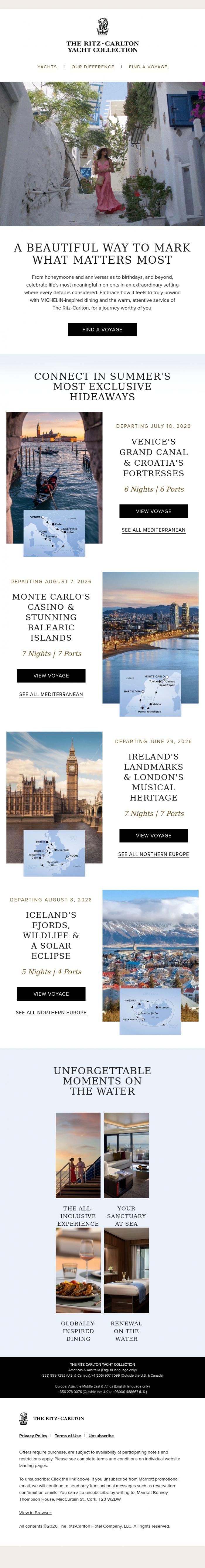 Email Design Inspiration from The Ritz-Carlton, Celebrate Life's Meaningful Moments at Sea