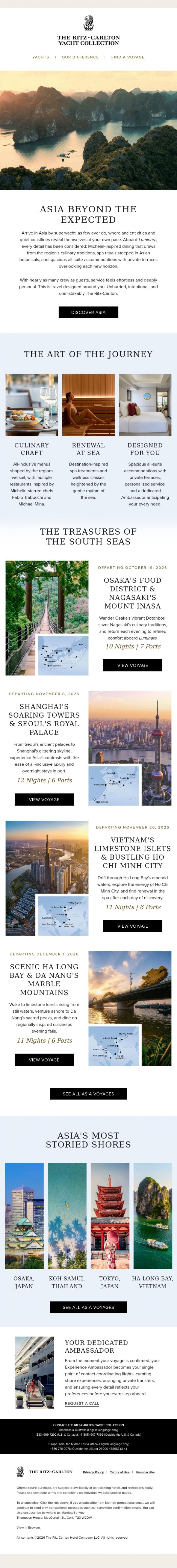Email Design Inspiration from The Ritz-Carlton, Explore Asia's Ancient Cities and Coastal Gems by Superyacht