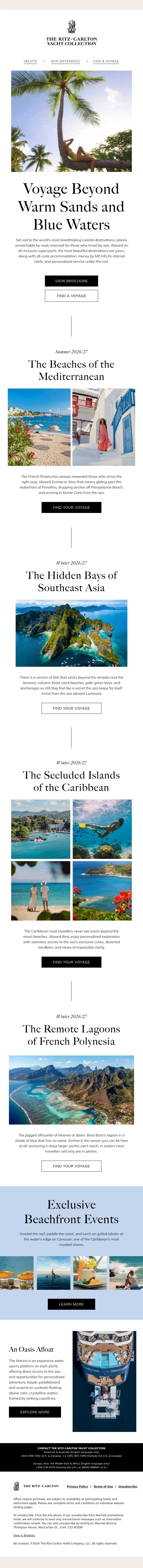 Email Design Inspiration from The Ritz-Carlton, John, Join Us on Voyages to the World's Best Beaches