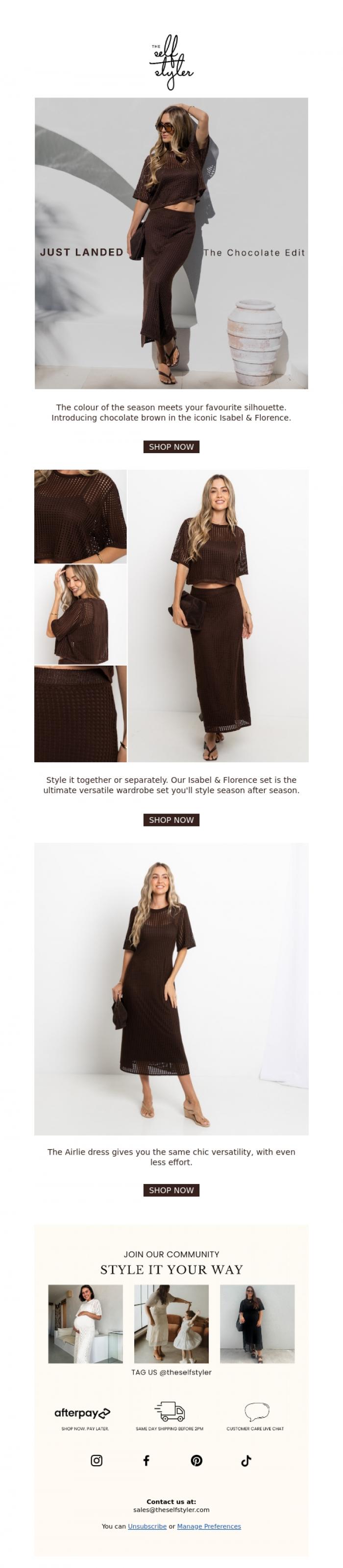 Email Design Inspiration from The Self Styler, Your Go-To Set, Now in Chocolate