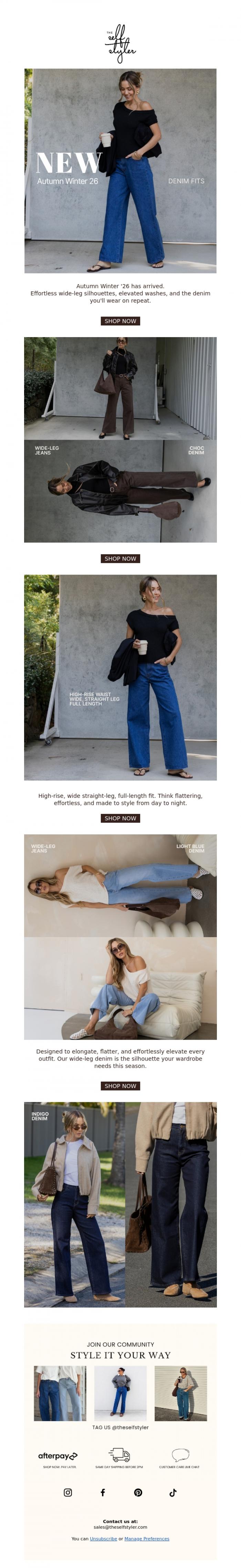 Email Design Inspiration from The Self Styler, 🔥 Just Landed: Your New Denim Essentials!