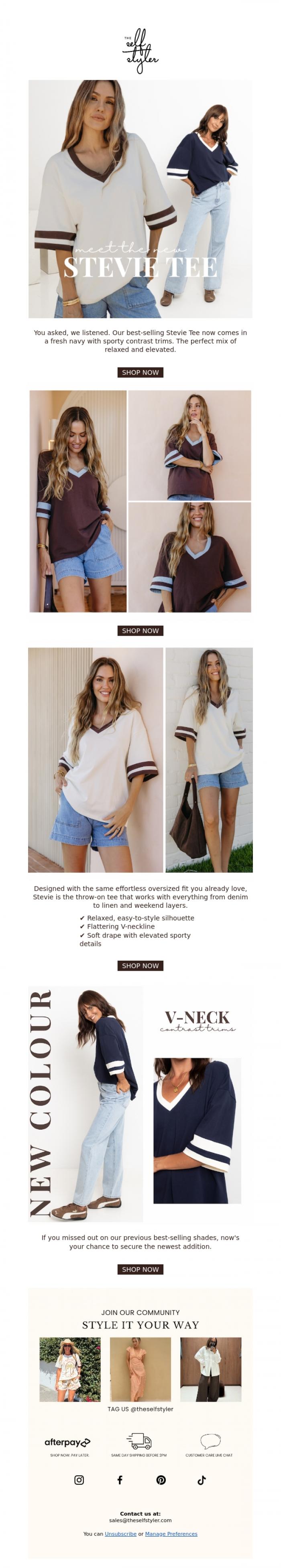 Email Design Inspiration from The Self Styler, Your Favourite Stevie Tee Just Got a Fresh New Colour