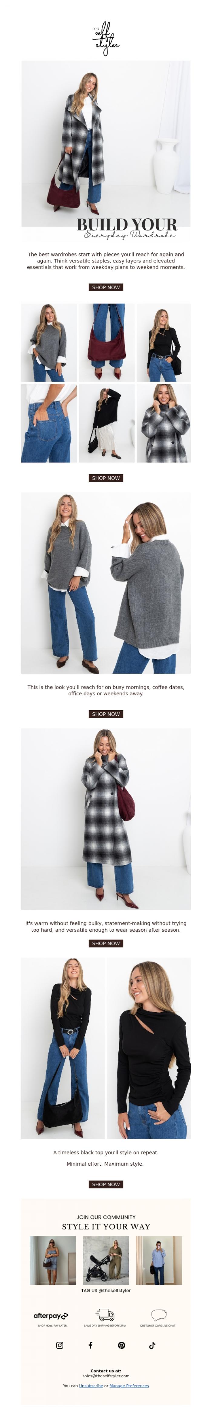 Email Design Inspiration from The Self Styler, Build Your Everyday Wardrobe 🖤