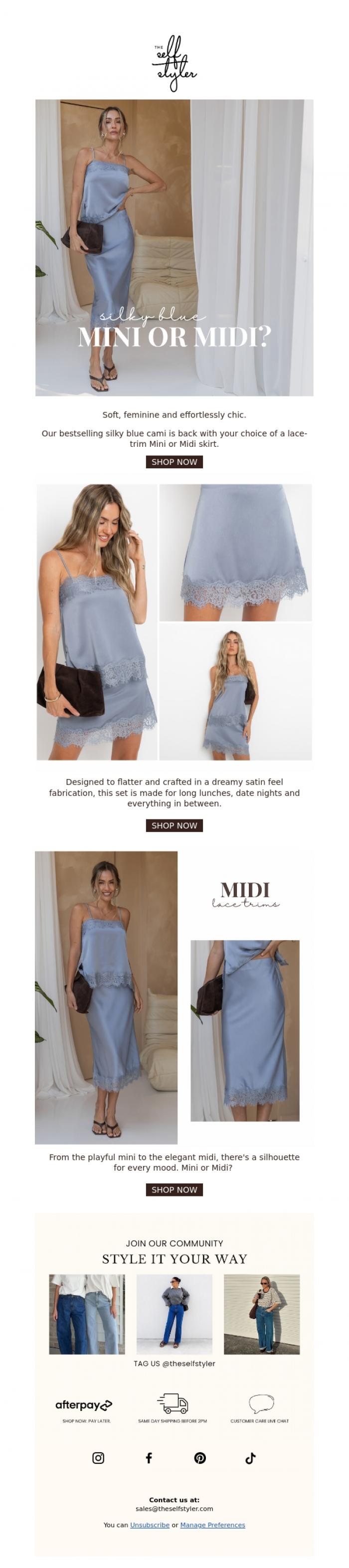 Email Design Inspiration from The Self Styler, New Length In Your Perfect Slip Set 🩵